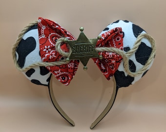 Western Cow Print Mouse Ears: BBQ Cowboy Headband Ear Hat