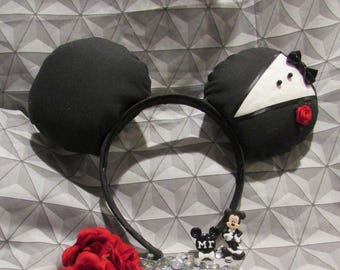 Groom Mouse Ears Headband: Handmade Wedding Tuxedo Ear Hat