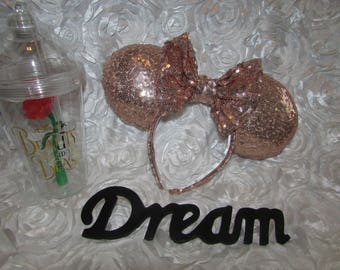 Rose Gold Sequin Mouse Ears/Headband