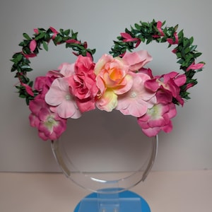 Flower and Garden Pink Floral mouse Ears // Pixie Dusting / Ear Hat / Headband / Wire Ears