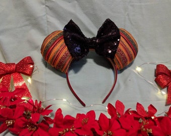 Holiday Mouse Ears Headband: African Print, Sequin Bow Ear Hat