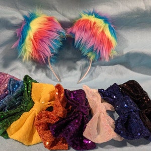 Fuzzy Rainbow Mouse Ears// Cruise Era// Ear Hat// Headband / Ear Hat