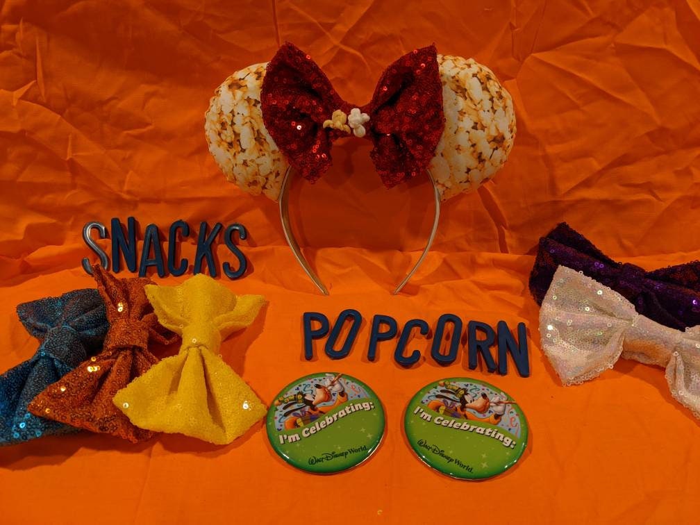 Popcorn Mouse Ears: Sequin Bow Headband, Snack Ears - Etsy display picture 1
