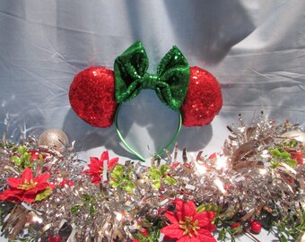 Red Sequin Mouse Ears Headband: Christmas Holiday Ears Ear Hat