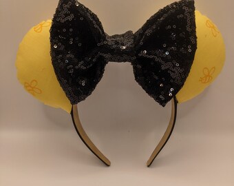 Bumble Bee Mouse Ears: Sequin Bow Headband Ear Hat