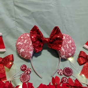 Holiday Peppermint Mouse Ears// Headband // Christmas Ears // Candy Ears // Ear Hat