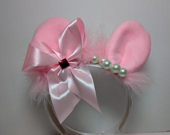 Piggy Mouse Ears Headband: Handmade Pink Costume Ear Hat