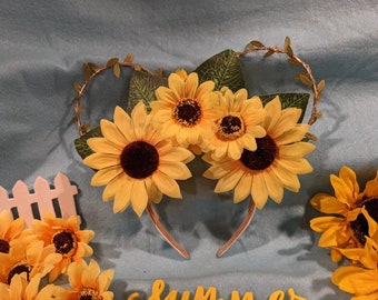 Sunflower Mouse Ears Headband: Wire Headband, Ear Hat