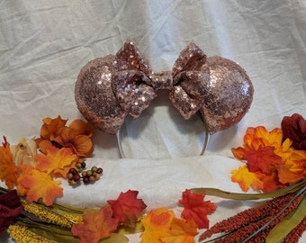 Rose Gold Sequin Inspired Mouse Ears / Headband / Ear Hat