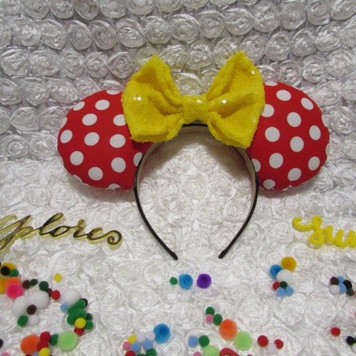 Popcorn Bow Mouse Ear Headband - Red, Blue & Yellow Popcorn Mouse Ears: Sequin Bow Headband, Snack Ears - Etsy main image 3
