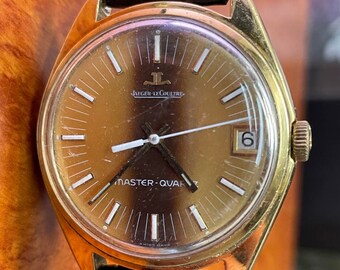 Rare & Important Solid Men’s 18K Yellow Gold Jaeger Le-Coultre Master Quartz Tiger Eye Wristwatch 1970's 18Kt Date Watch -Just Serviced-