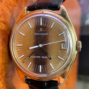Rare & Important Solid Men’s 18K Yellow Gold Jaeger Le-Coultre Master Quartz Tiger Eye Wristwatch 1970&#39;s 18Kt Date Watch -Just Serviced-