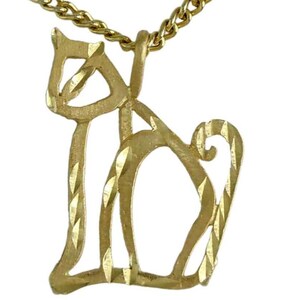 14kt イエロー ゴールド 子猫ペンダント 14k ダイヤモンド カット仕上げ オープンワーク シルエット フォーム 子猫 ガト コシュカ チャーム