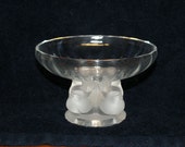Lalique Crystal Frosted Sparrow Bird Nogent Pedestal Bowl