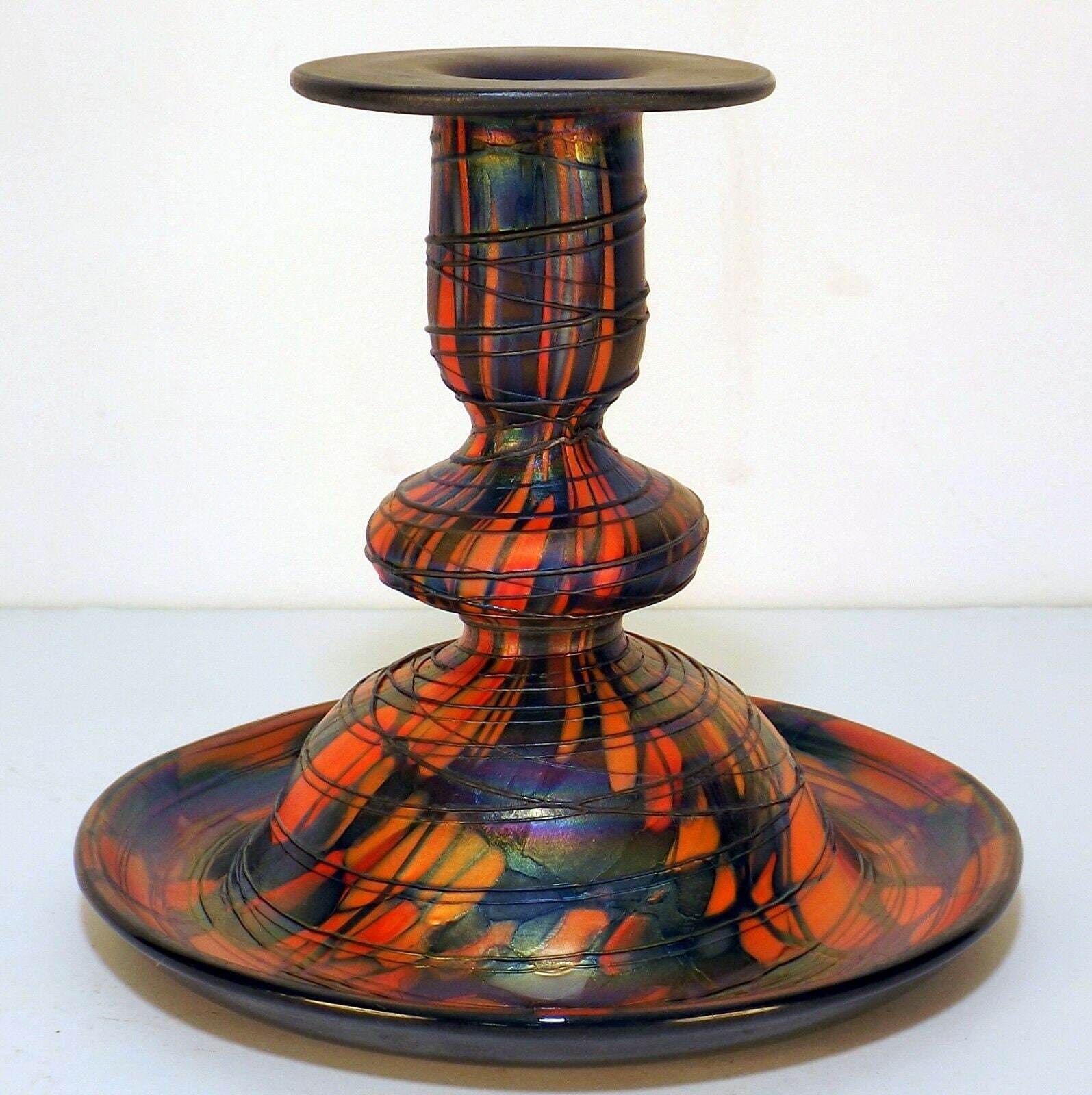 Rare Fenton Mosaic Vase Art Glass Candlestick off Hand Line REF