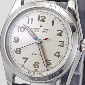 Mens ROLEX Oyster Speedking 4220 Cal.10 1/ 2-H Manual Winding Vintage Watch 1940&#39;s All Original with Green Felt Rolex Pouch -Just Serviced-