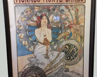Alphonse Mucha re-print of Monaco Monte Carlo Poster Circa 1985