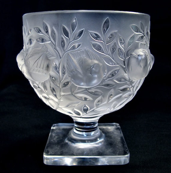 Lalique Elizabeth Vase Birds in Flight Frosted Crystal Bowl - Etsy