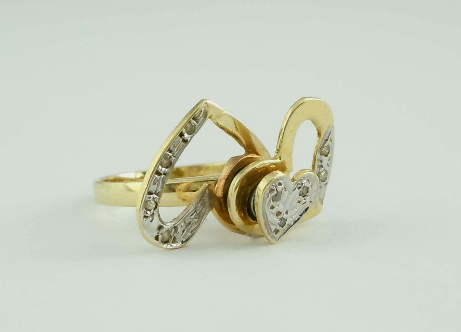 14Kt Yellow Gold Diamond Triple Heart Sweetheart Spinner Ring Etsy