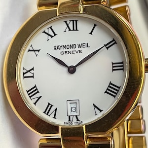 Mens Gold Tone RAYMOND WEIL 9117 White Roman Dial Statement Watch