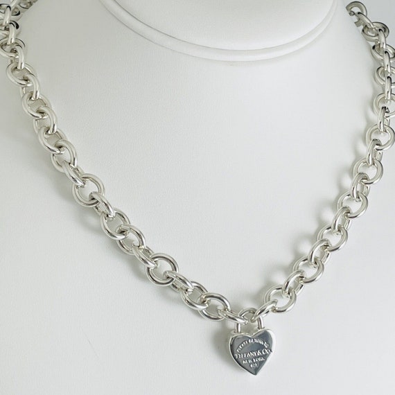 Return to Tiffany & Co Heart Padlock Lock Pendant Chain Necklace