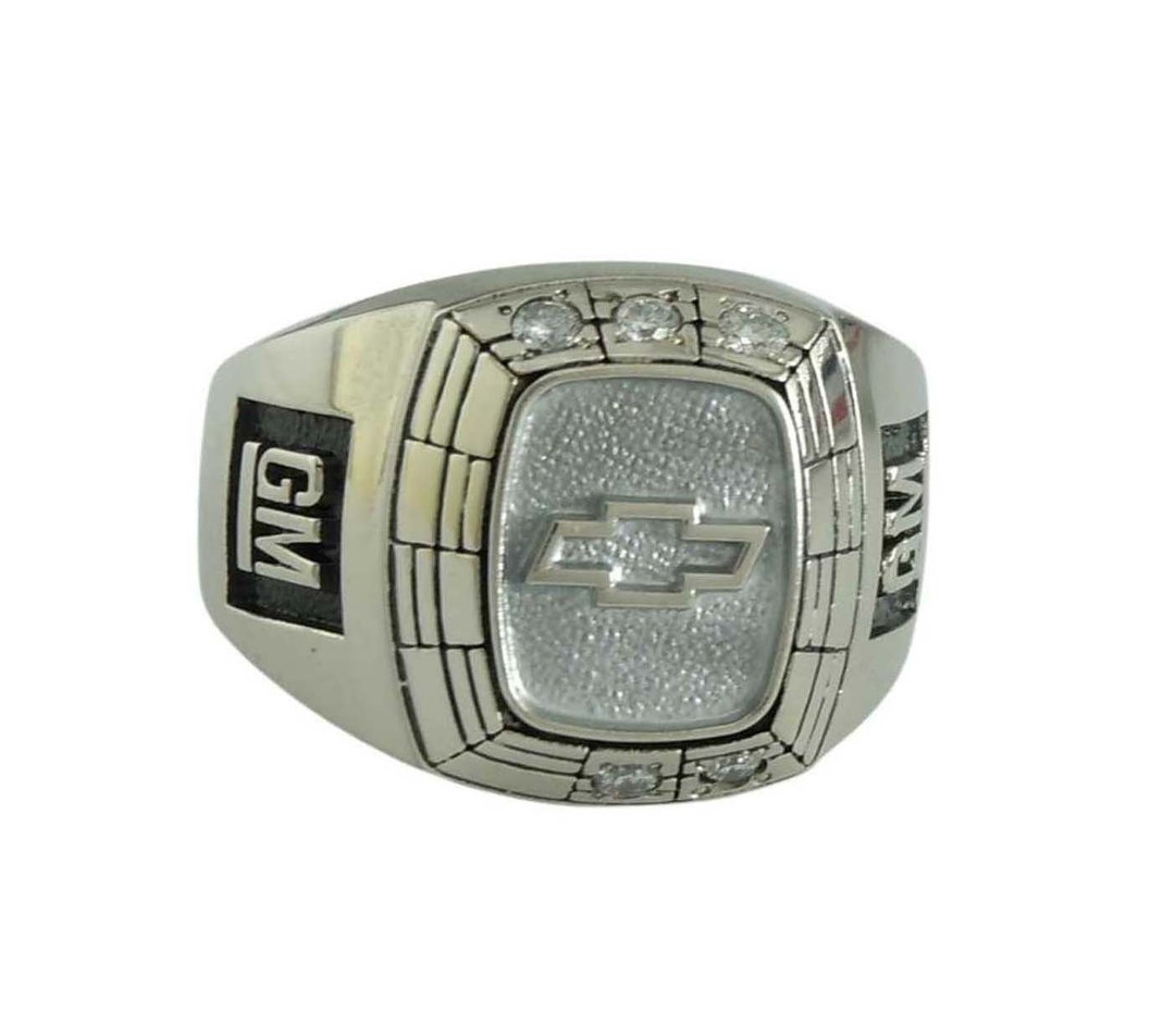 chunky-10k-white-gold-diamond-gm-chevrolet-ring-size-13-etsy