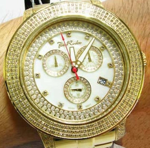 Yellow Gold Tone Joe Rodeo Pilot JRPL3 3.15ct Diamond MOP DIAL
