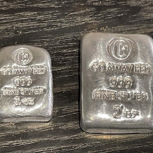 GO AWAY FED .999 Fine Silver 1 or 2  or 5 troy oz Chunky Poured Loaf Bullion Ingot Bar pour silver