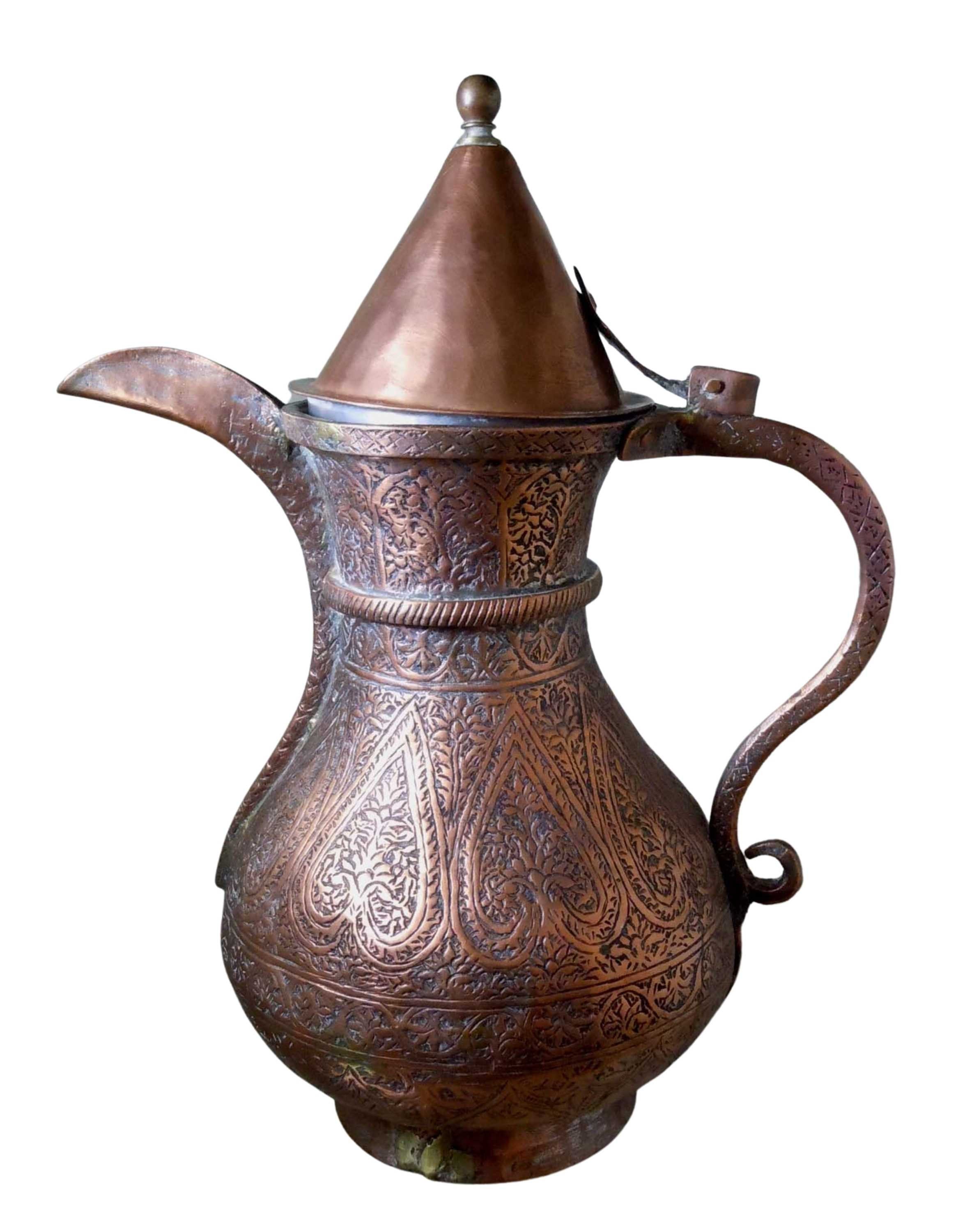 19th Century Arabic Antique Copper Dallah Coffee Pot Hand Hammered