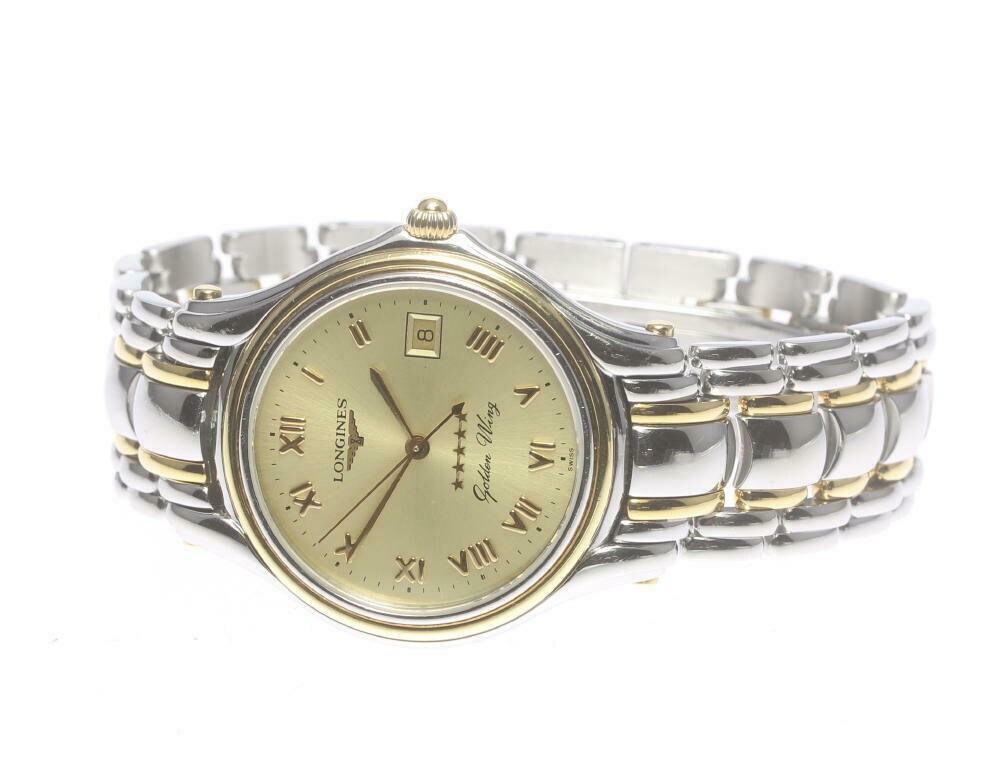 Ultra Thin Two Tone Mens LONGINES Golden Wing Date L3.606.5 Swiss