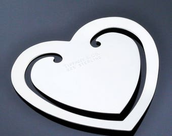 Rare Tiffany Sterling Silver Retired Open Heart Shaped Bookmark