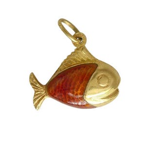 Italian 18K Yellow Gold Enamel Guppy / Gold Fish Pendant Charm Marked FABOR 39AR 750