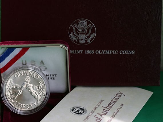 1988 Olympic Commemorative Proof Silver Dollar Box /& COA No Coin