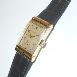 Rare 1940s Mens 14kt Gold Vacheron Constantin Tank Dress Watch Deco Era
