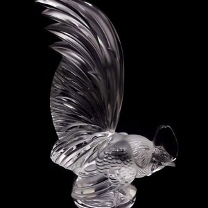 Lalique France Crystal Frosted Glass Rooster Coq Nain Car Mascot Paperweight 11800 Hood Ornament