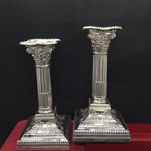 James Dixon and Sons Sterling Silver Corinthian Column Candlesticks Sheffield England Hallmarks for 1926, English Candle Sticks, British, UK