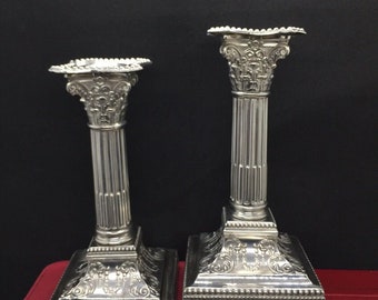 James Dixon and Sons Sterling Silver Corinthian Column Candlesticks Sheffield England Hallmarks for 1926, English Candle Sticks, British, UK