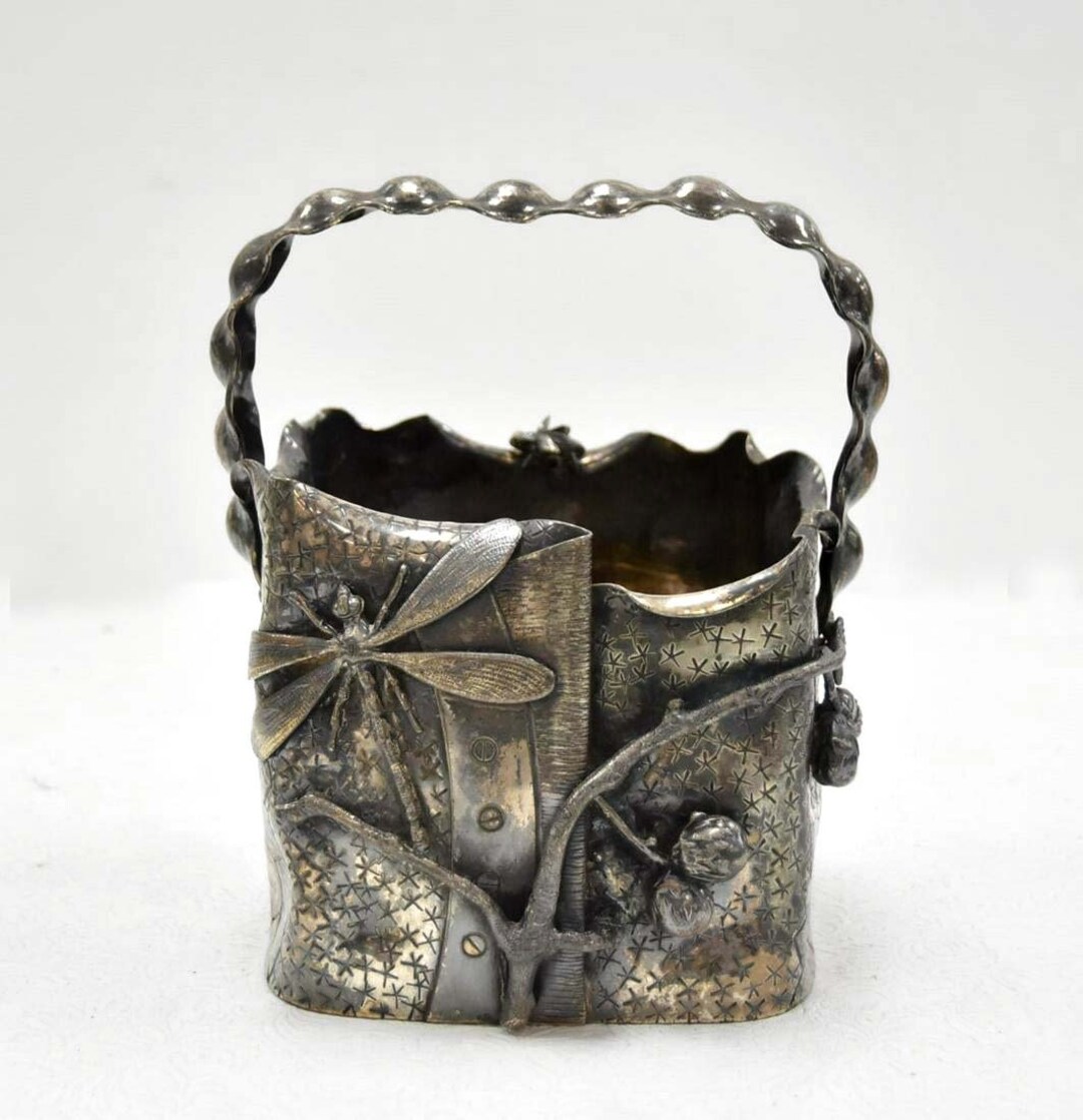 アンティーク テーブルライター シルバー＆銀メッキ製爪楊枝入れ A Fine Simpson Hall Miller Silvered Trompe L'oeil Basket, Last