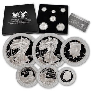 six-piece 2021 Limited Edition Silver Proof Set contains two quarters, a Kennedy half and a Roosevelt dime with Box and COA