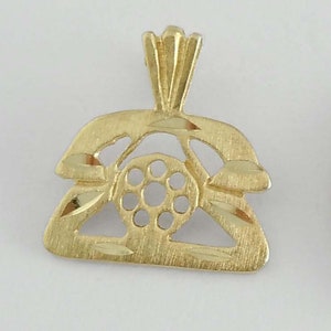Vintage 14k Gold  Rotary Telephone Charm Pendant Phone Diamond Cut, Open Work, Satin Finish