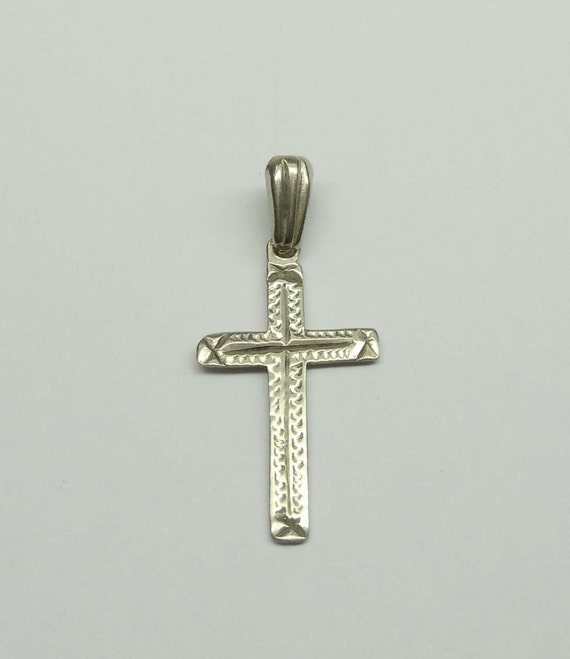 Antique Sterling Silver Diamond Cut Engraved Cross