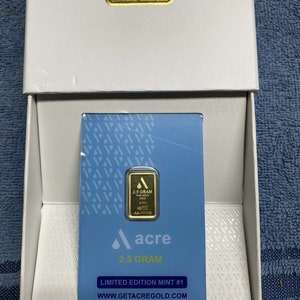Acre 2.5 Gram 999.9 Fine Gold Bar Bullion In Assay Card with Presentation Box or without Box