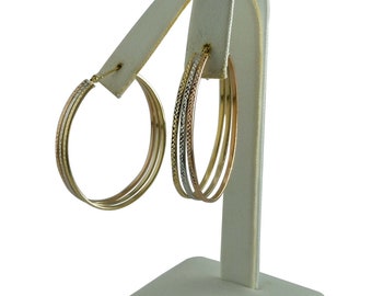 14K Gelbgold Creolen Diamantschliff Dreifarbig Gold Herz 24mm