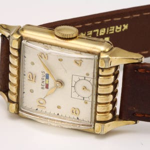 Classic Mens Deco 50s BENRUS 10K Gold Filled Dress Watch r14