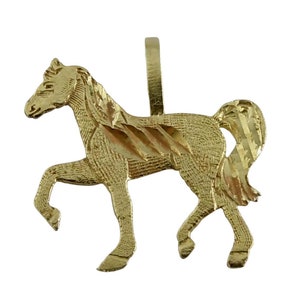 14K Yellow Gold Galloping Horse Charm Pendant Diamond Cut and Satin Finish