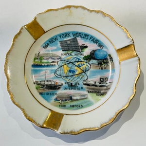 1964 New York World&#39;s Fair 1965 Vintage Souvenir Ashtray General Electric Motors IBM Bell Systems Ford Kodak Unishere United States Steel