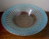 Molded Opalescent Clear to Blue Feather Rim Lalique Style Fruit Bowl