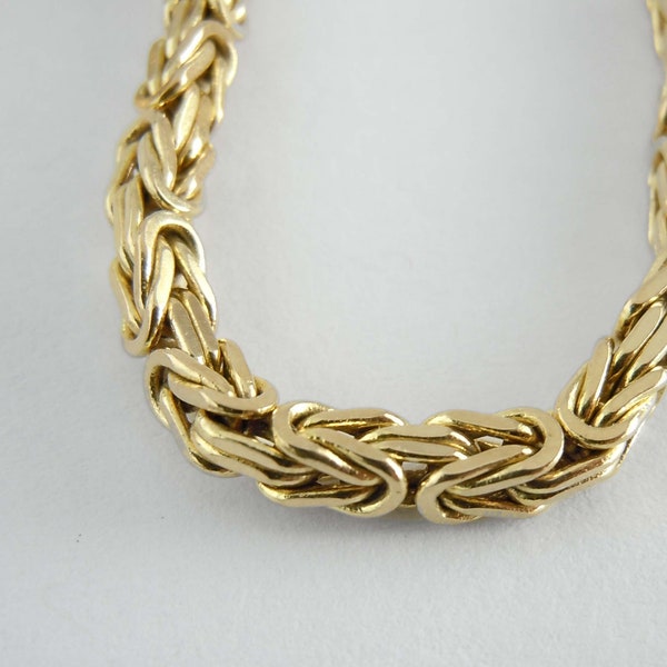 Stunning Italian 14K Gold Yellow 2 mm. Solid Byzantine Chain Necklace 20 In. 17 Grams / Matching Bracelet 3 mm. 7 In. 11 Grams..