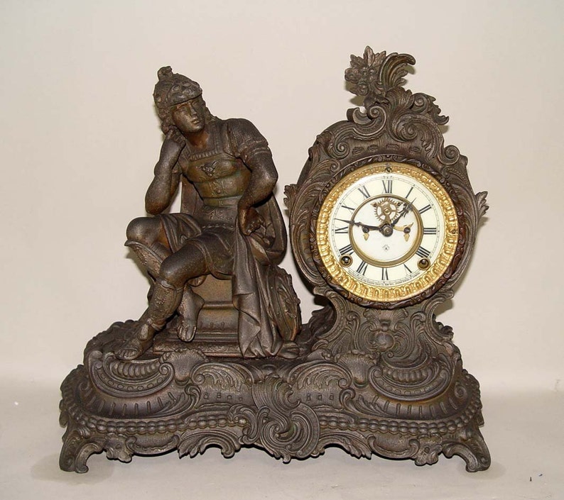 Ansonia Mantle Clock Roman Soldier Open Escapement Porcelain Etsy