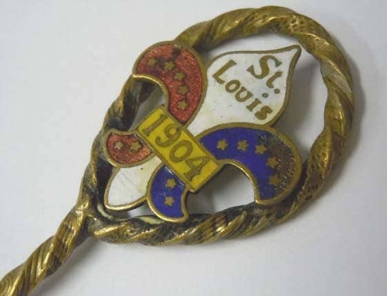 1904 St Louis World Fair Brass Enamel Leaf Form Spoon Fleur De Lis